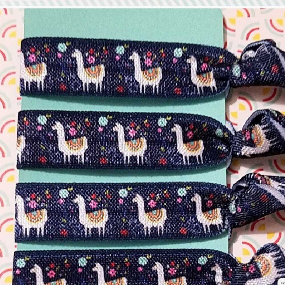 Set of 4 Llama Navy Blue Elastic Hair Ties - Picture 2 of 2